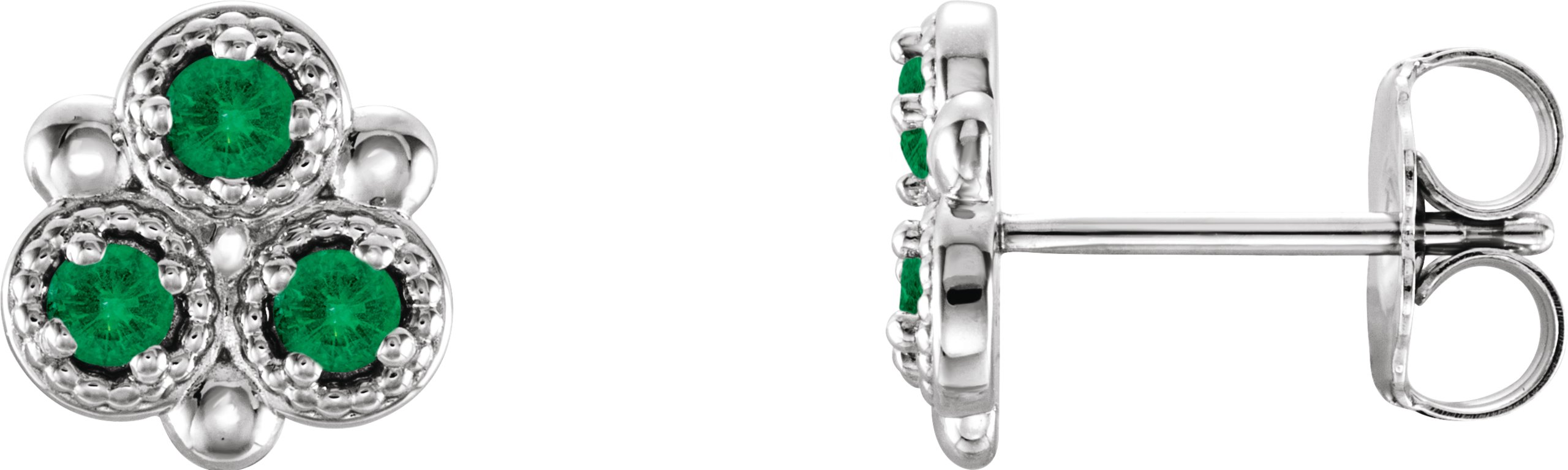 Sterling Silver Lab-Grown Emerald Three-Stone Earrings