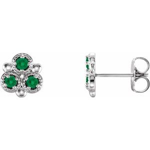 Sterling Silver Lab-Grown Emerald Three-Stone Earrings