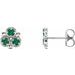 14K White Natural Emerald Three-Stone Earrings