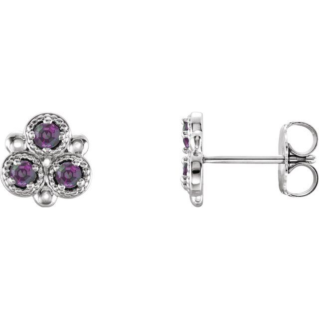Sterling Silver Natural Alexandrite Three-Stone Earrings