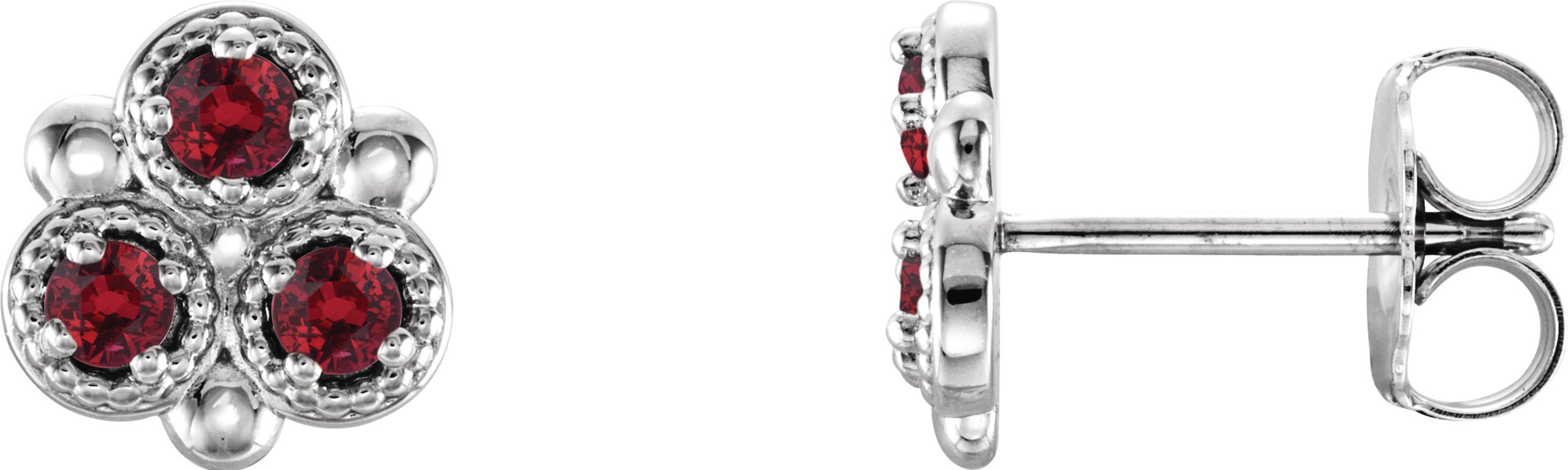 14K White Lab-Grown Ruby Three-Stone Earrings