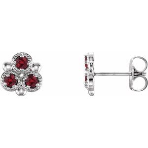 14K White Chatham® Lab-Created Ruby Three-Stone Earrings