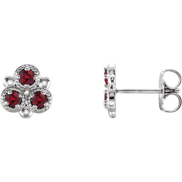 Sterling Silver Natural Ruby Three-Stone Earrings