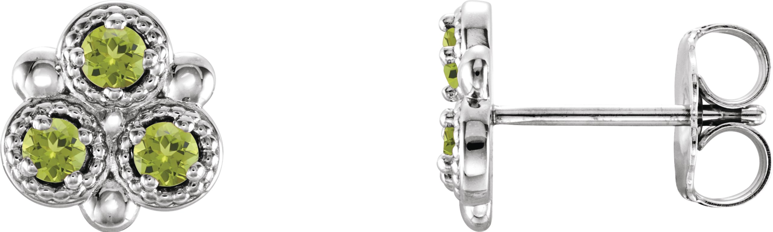 Sterling Silver Natural Peridot Three-Stone Earrings