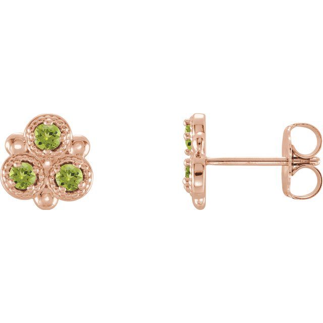14K Rose Natural Peridot Three-Stone Earrings