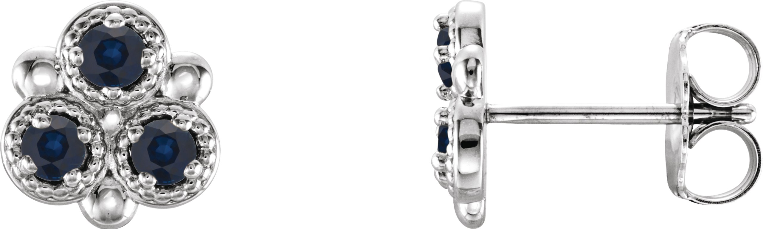 14K White Lab-Grown Blue Sapphire Three-Stone Earrings