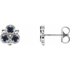 14K White Blue Sapphire Three-Stone Earrings