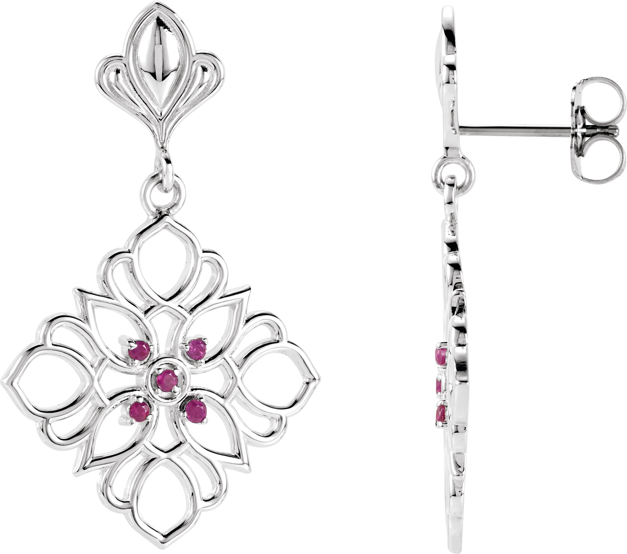 Sterling Silver and 14K White Ruby Decorative Earrings Ref 4931998