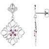 Sterling Silver and 14K White Ruby Decorative Earrings Ref 4931998