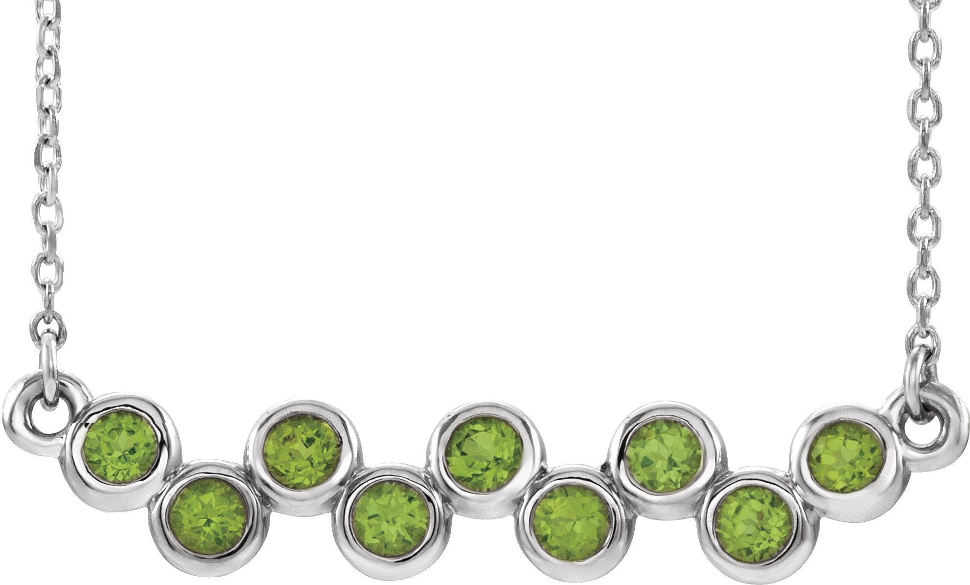 14K White Natural Peridot Bezel-Set Bar 16-18" Necklace