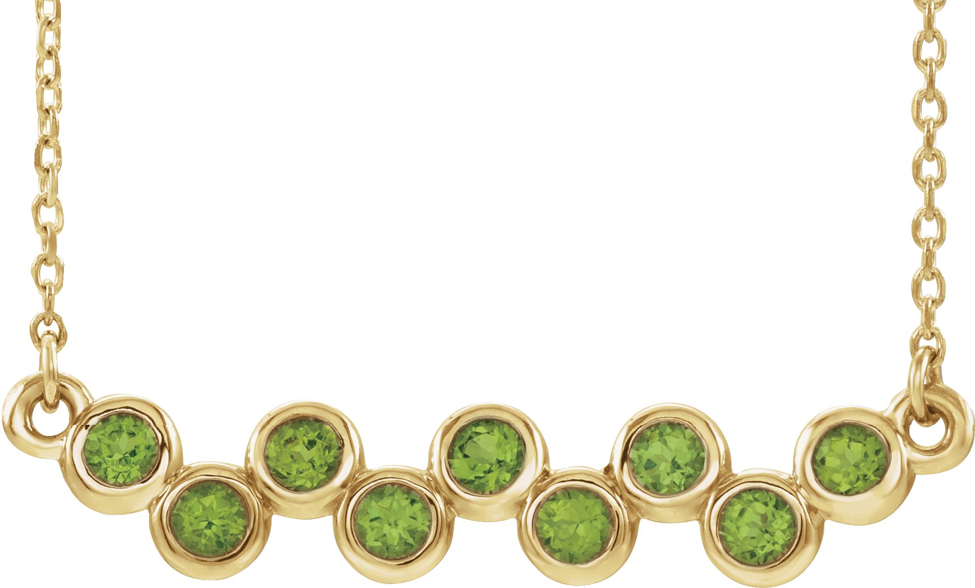 14K Yellow Peridot Bezel Set Bar 16 18 inch Necklace Ref. 14200007