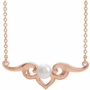14K Rose Freshwater Cultured Pearl Bar 18" Necklace