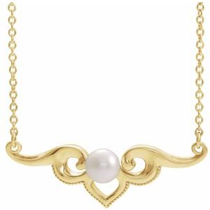 14K Yellow Cultured White Freshwater Pearl Bar 18" Necklace