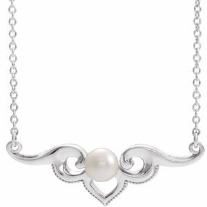 14K White Freshwater Cultured Pearl Bar 16" Necklace