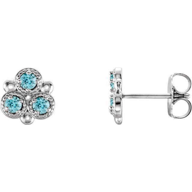 Sterling Silver Natural Blue Zircon Three-Stone Earrings