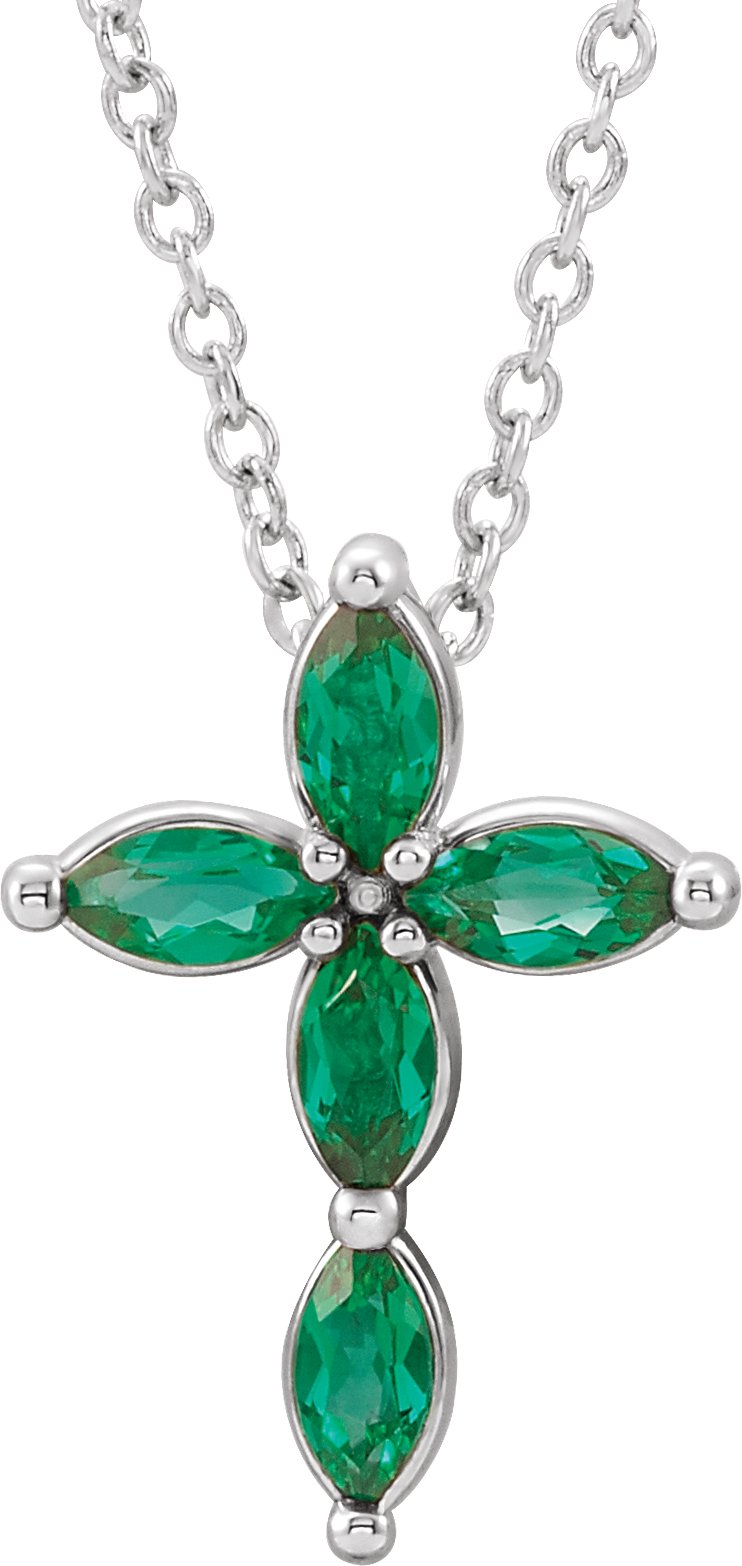 14K White Emerald Cross Necklace