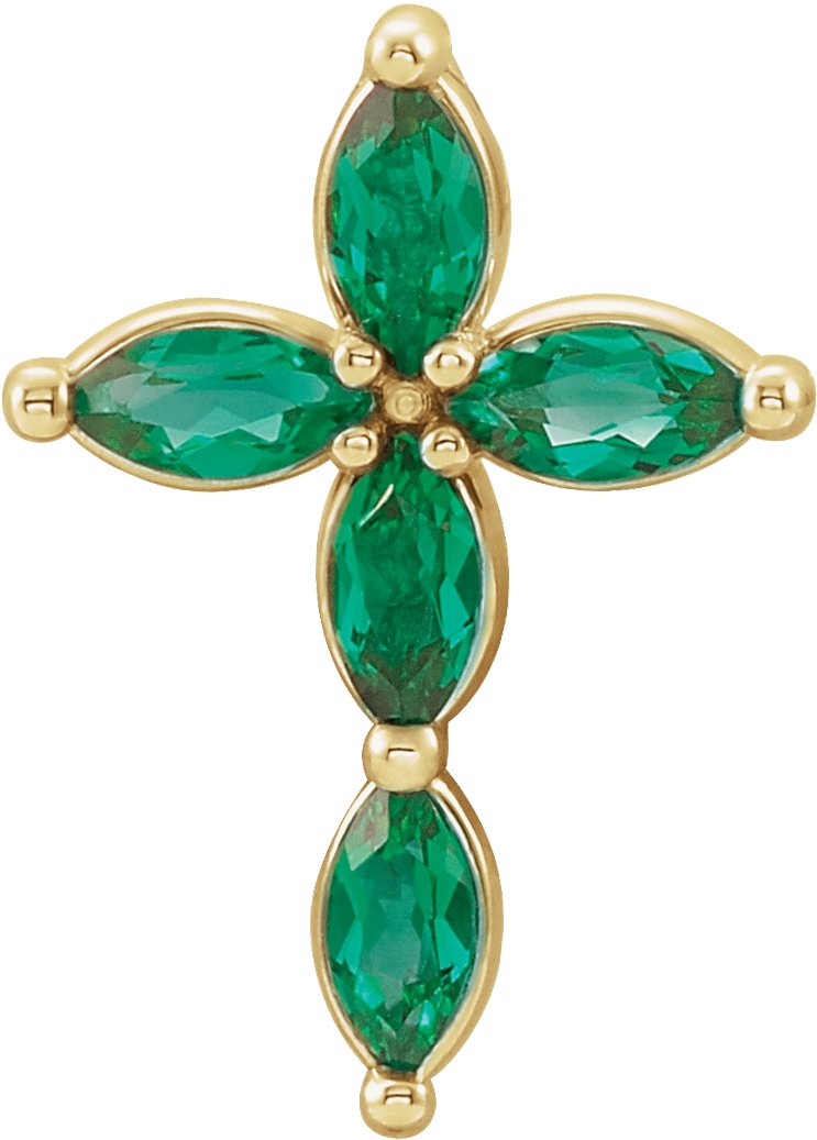 14K Yellow Emerald Cross Pendant