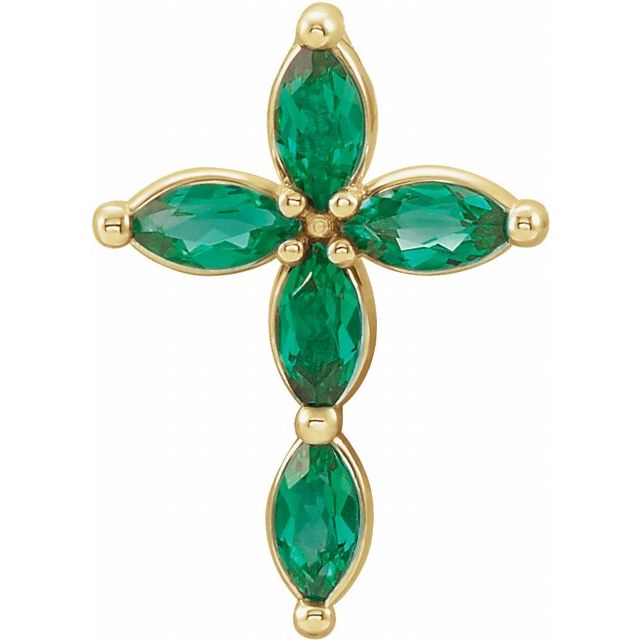 14K Yellow Lab-Grown Emerald Cross Pendant