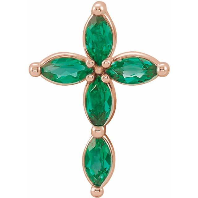 14K Rose Lab-Grown Emerald Cross Pendant