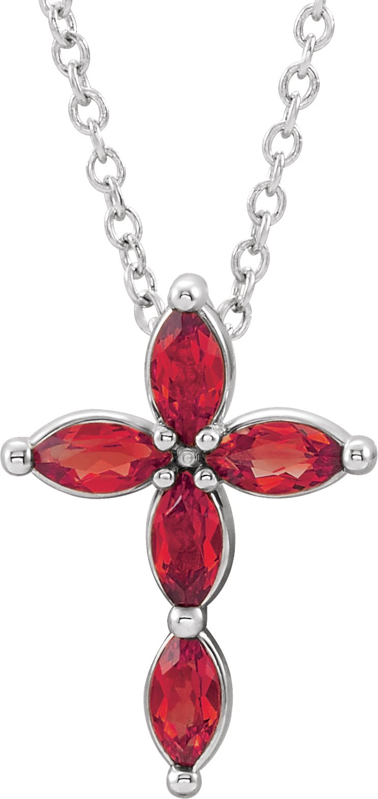 14K White Natural Ruby Cross 16-18" Necklace