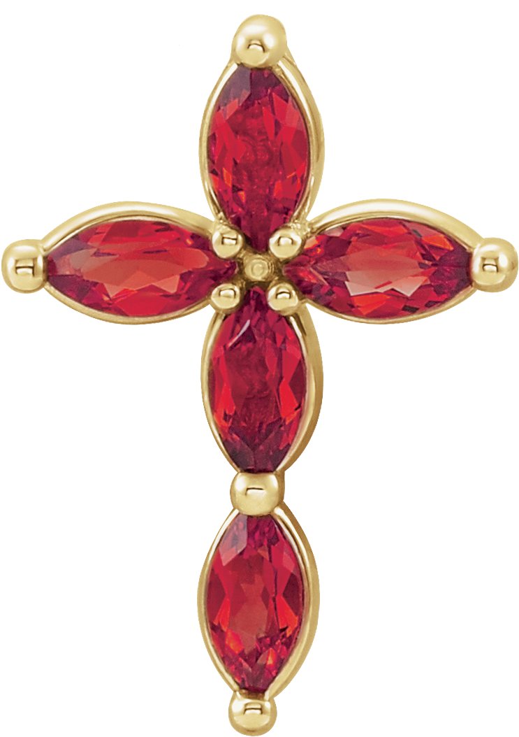 14K Yellow Natural Ruby Cross Pendant