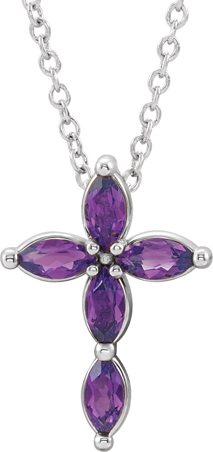 14K White Amethyst Cross Necklace