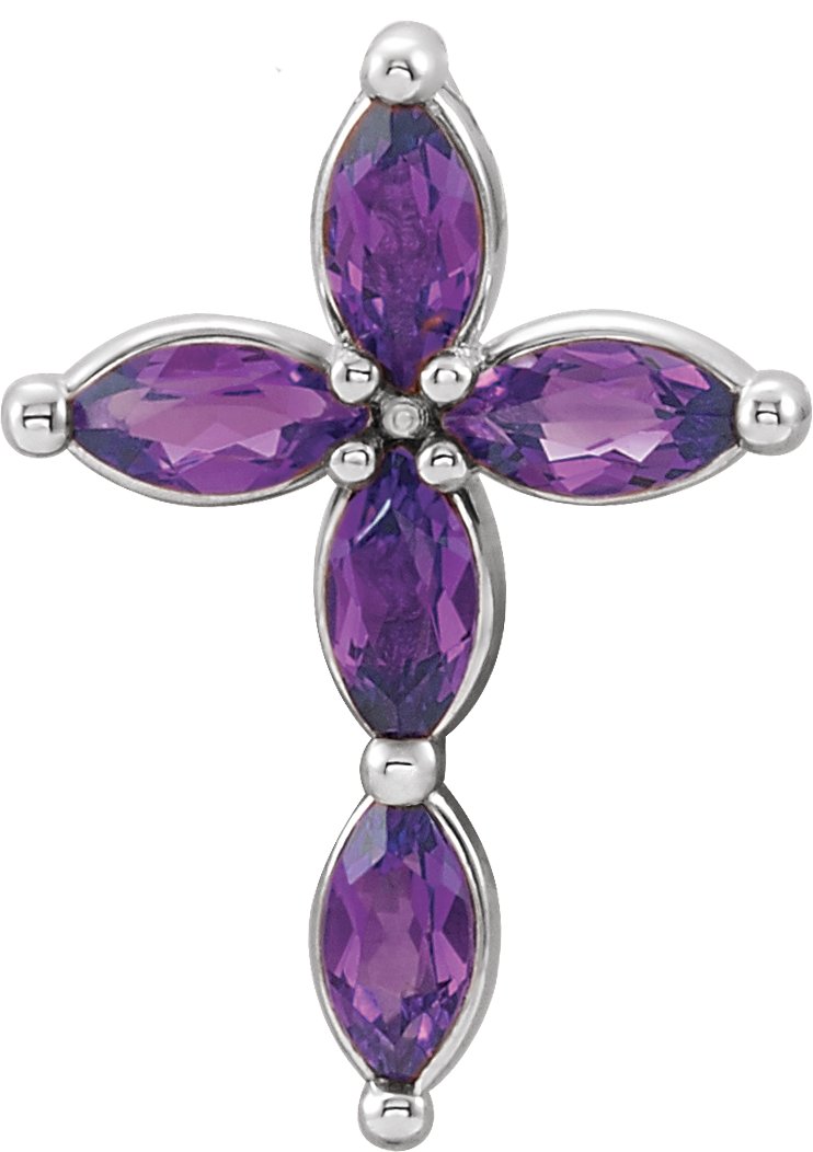 14K White Amethyst Cross Pendant