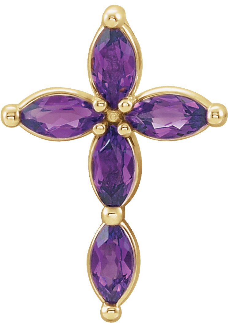 14K Yellow Natural Amethyst Cross Pendant