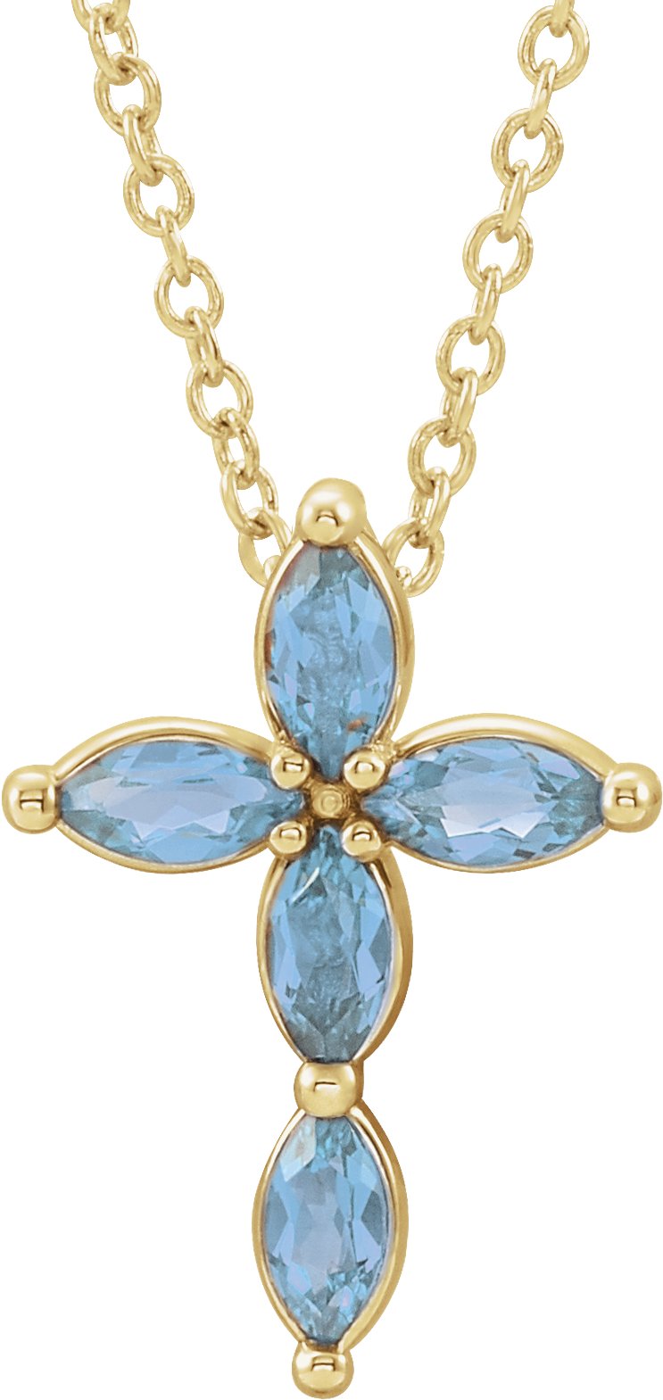 14K Yellow Natural Aquamarine Cross 16-18" Necklace