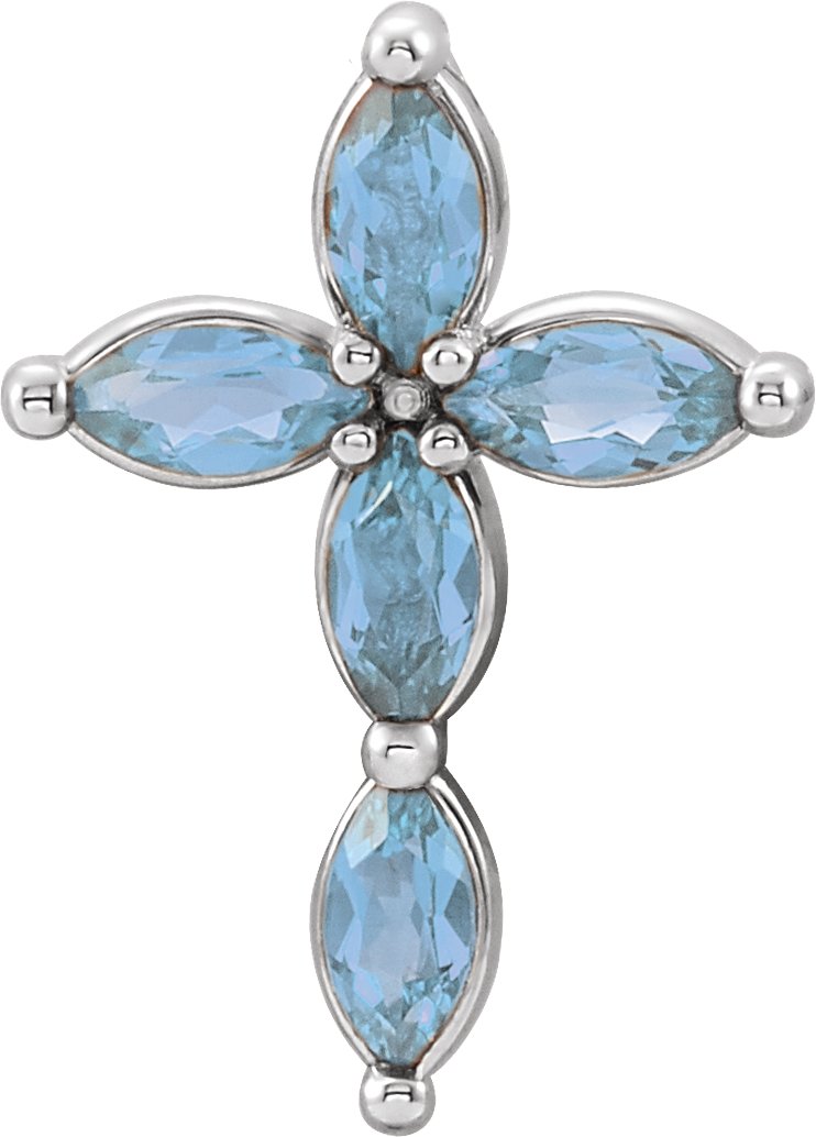 14K White Natural Aquamarine Cross Pendant