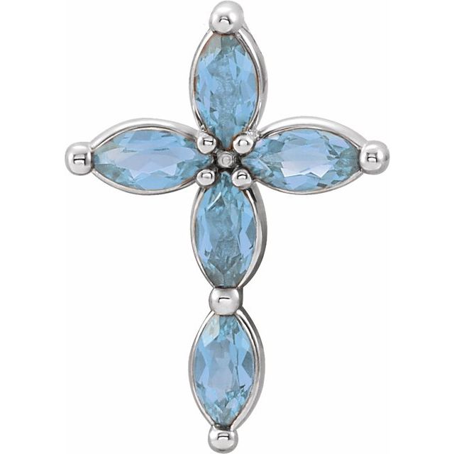 Sterling Silver Natural Aquamarine Cross Pendant