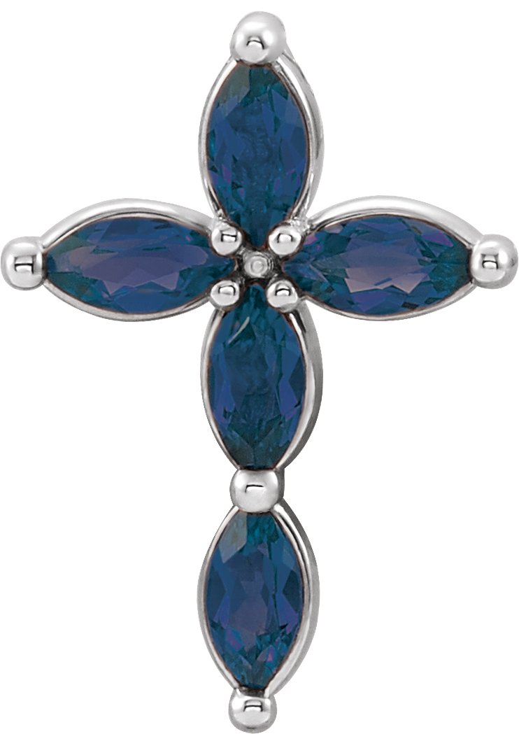 14K White Natural Blue Sapphire Cross Pendant