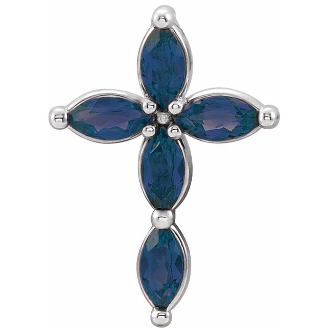 Sterling Silver Natural Blue Sapphire Cross Pendant