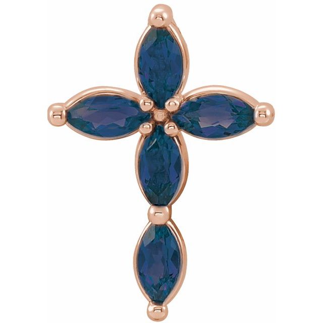 14K Rose Natural Blue Sapphire Cross Pendant