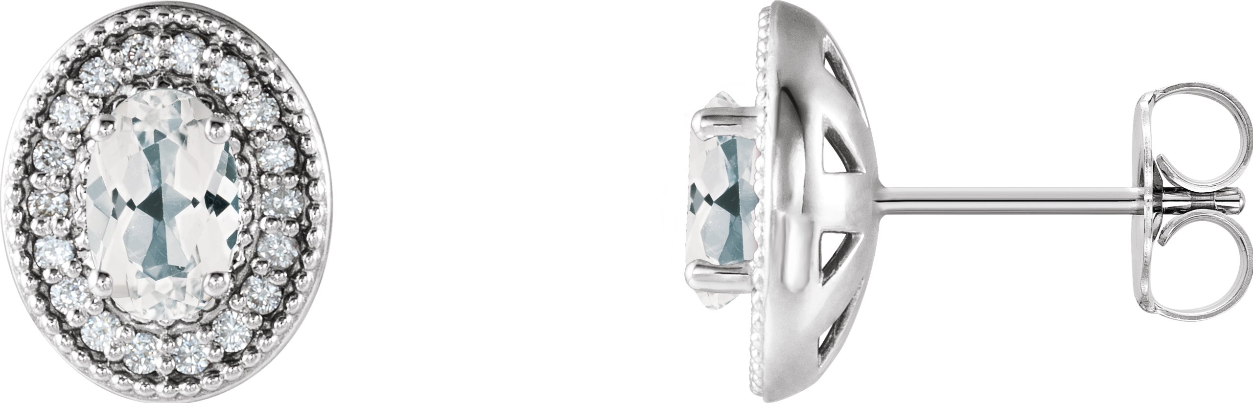 14K White Sapphire & 1/5 CTW Diamond Halo-Style Earrings                   