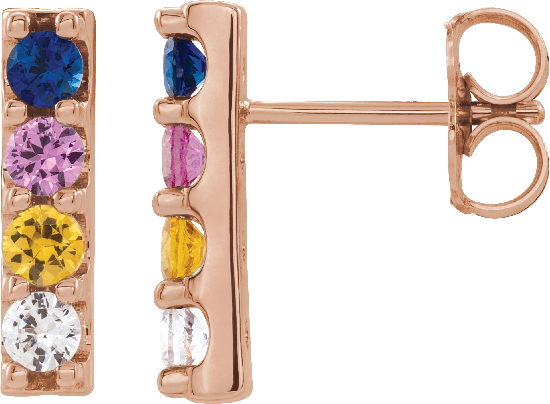 14K Rose Natural Multi-Gemstone Bar Earrings