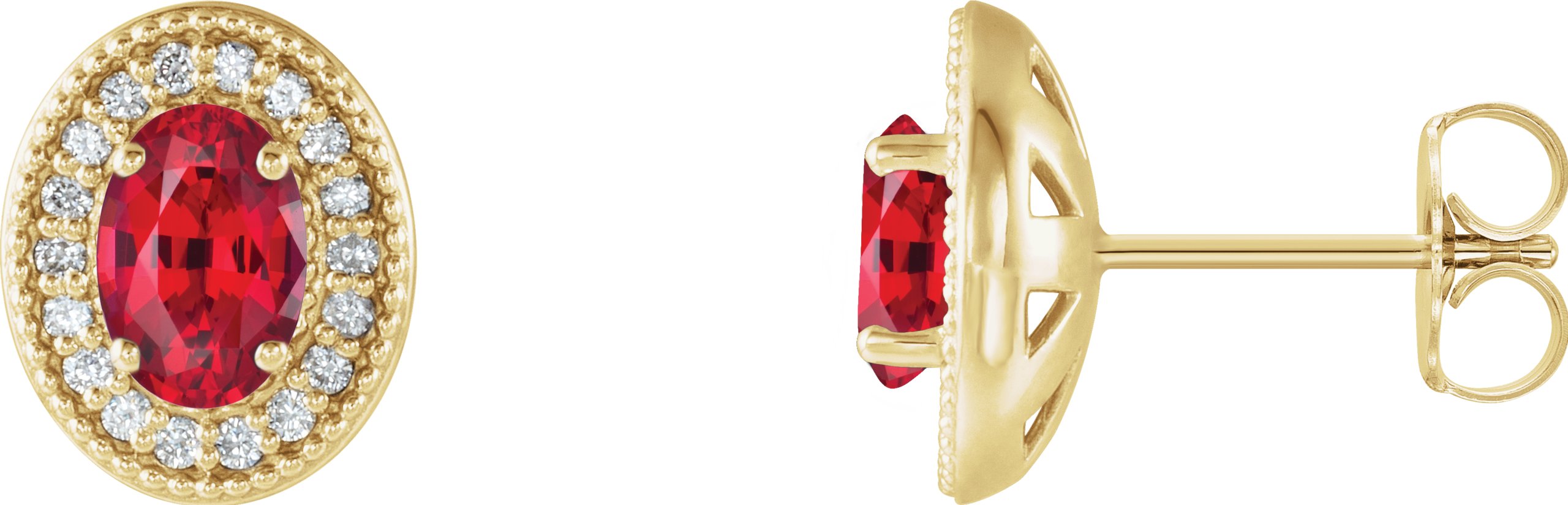 14K Yellow Lab-Grown Ruby & 1/5 CTW Diamond Halo-Style Earrings           