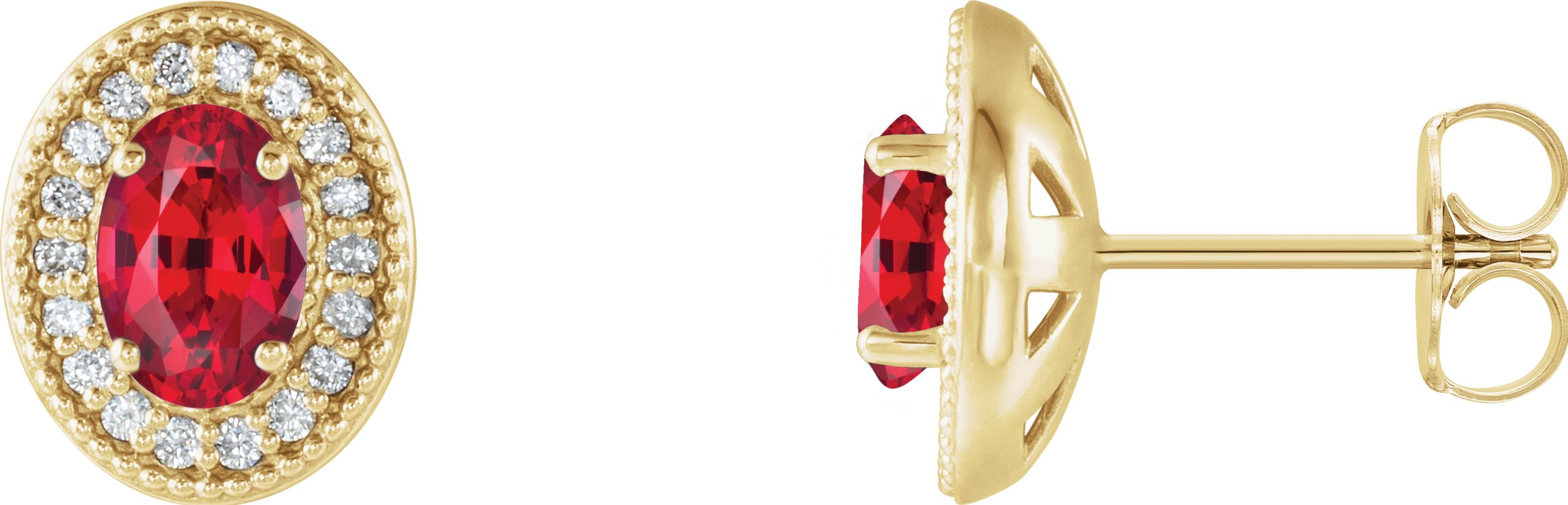 14K Yellow 6x4 mm Lab-Grown Ruby & 1/5 CTW Natural Diamond Halo-Style Earrings