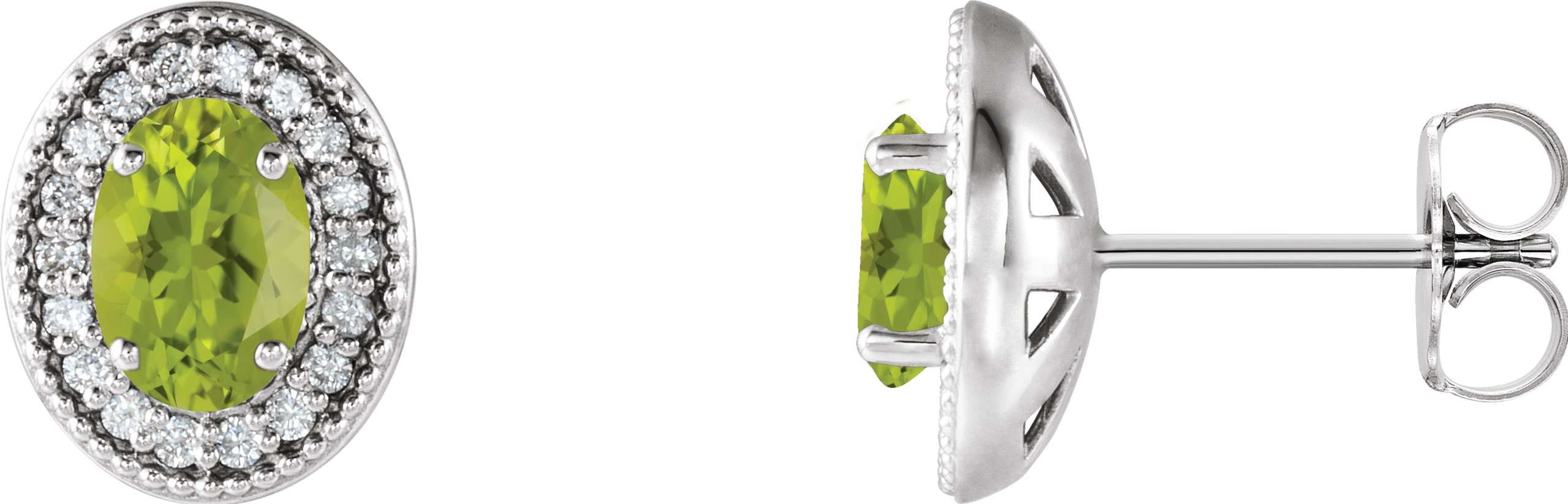 14K White 7x5 mm Natural Peridot & 1/5 CTW Natural Diamond Halo-Style Earrings