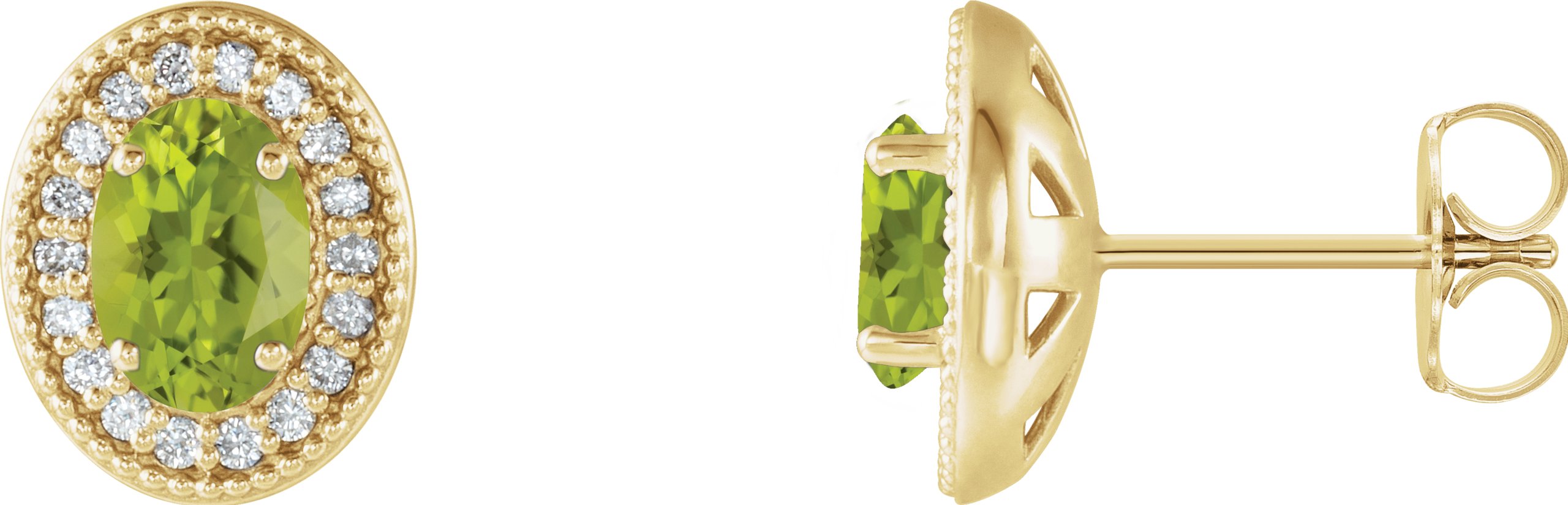 14K Yellow Peridot & 1/5 CTW Diamond Halo-Style Earrings                     