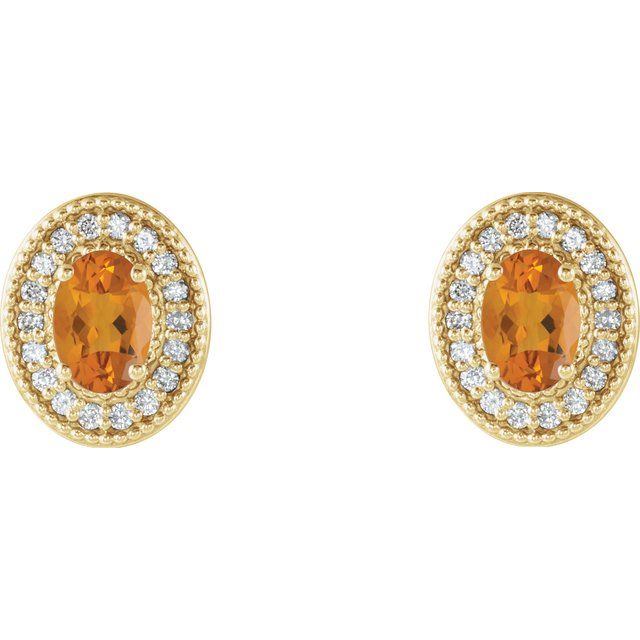 14K Yellow 6x4 mm Natural Citrine & 1/5 CTW Natural Diamond Halo-Style Earrings