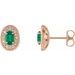 14K Rose 5x3 mm Natural Emerald & 1/8 CTW Natural Diamond Halo-Style Earrings