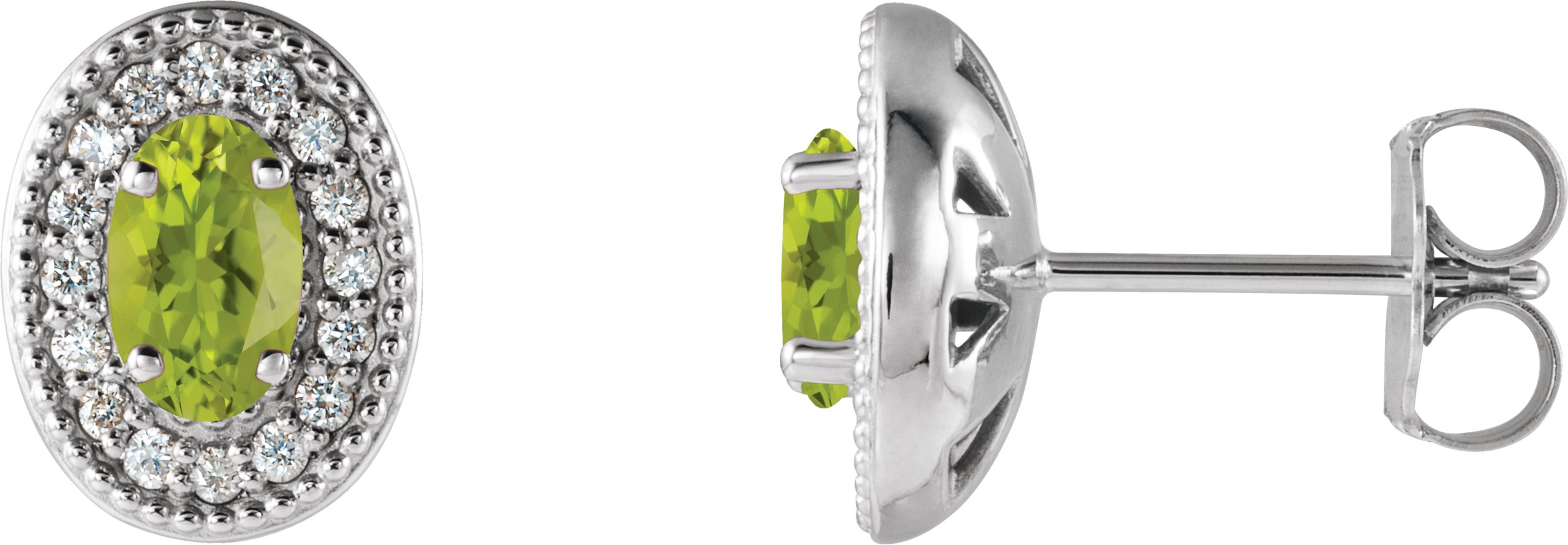 Sterling Silver Peridot & 1/8 CTW Diamond Halo-Style Earrings                             