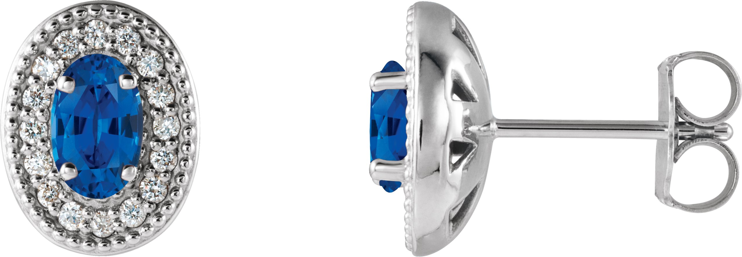 14K White Lab-Grown Blue Sapphire & 1/8 CTW Diamond Halo-Style Earrings       