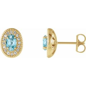 14K Yellow Blue Zircon & 1/5 CTW Diamond Halo-Style Earrings                                          