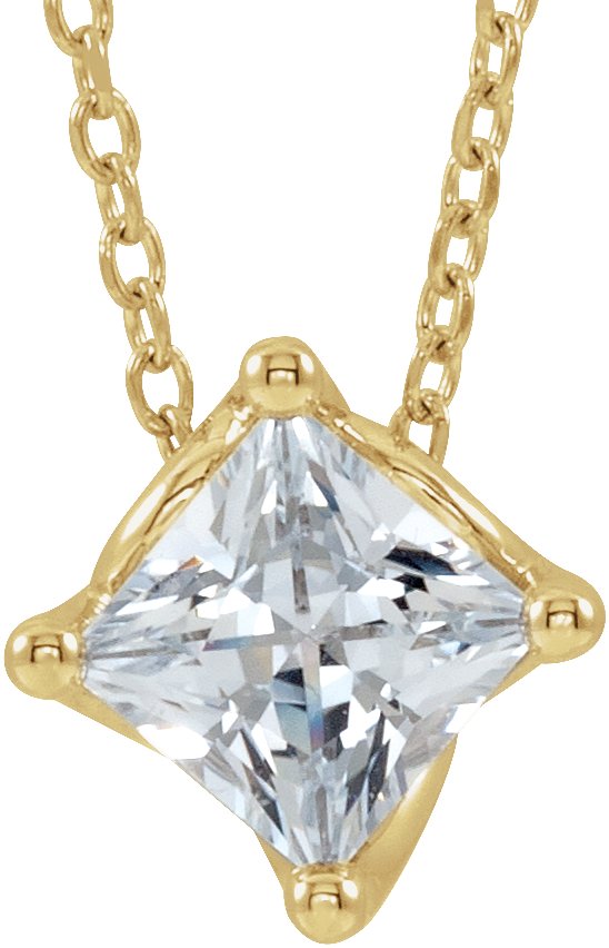 14K Yellow 1/2 CT Natural Diamond Solitaire 16-18" Necklace