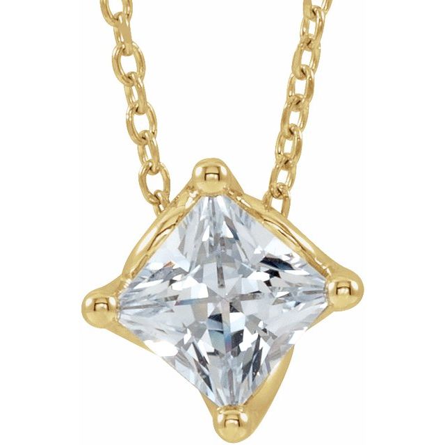 14K Yellow 1/2 CT Natural Diamond Solitaire 16-18" Necklace