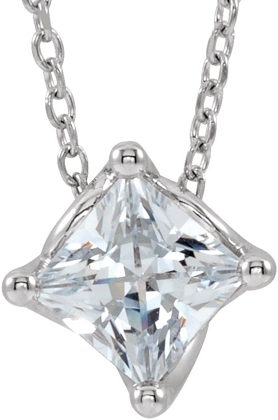 14K White 1/2 CT Natural Diamond Solitaire 16-18" Necklace