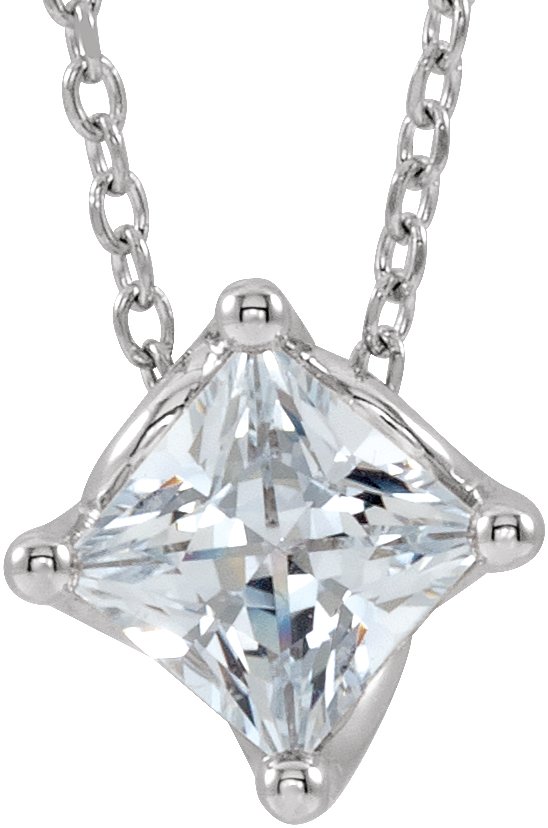 14K White Sapphire Solitaire 16-18" Necklace