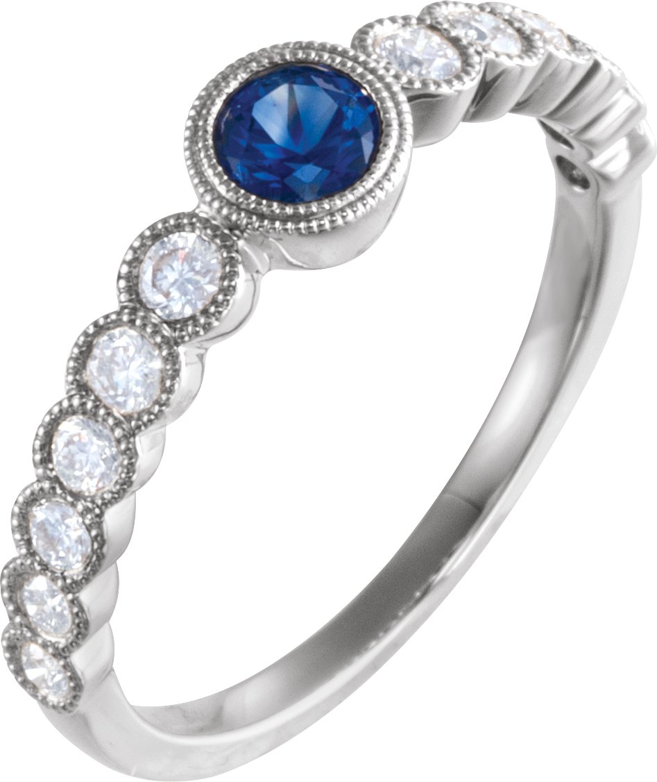 14K White Blue Sapphire & 1/2 CTW Diamond Ring